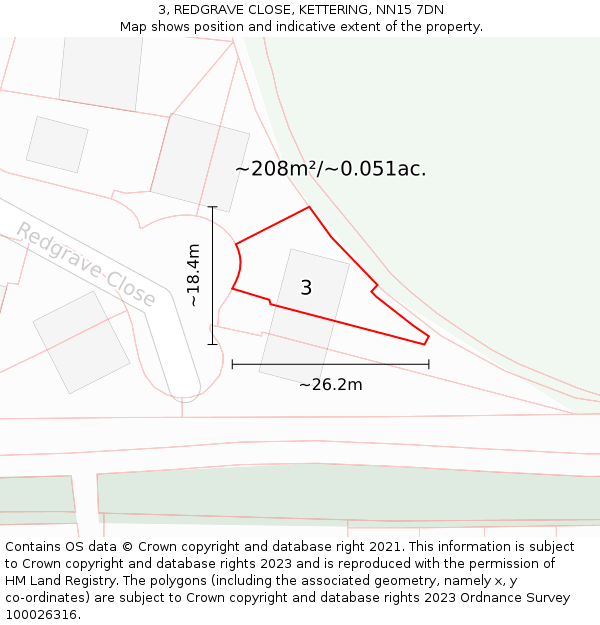 3, REDGRAVE CLOSE, KETTERING, NN15 7DN: Plot and title map
