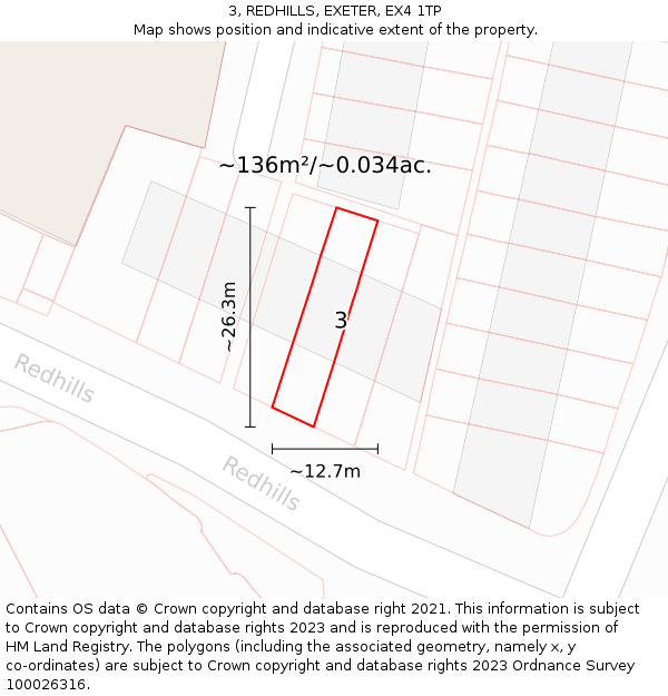 3, REDHILLS, EXETER, EX4 1TP: Plot and title map