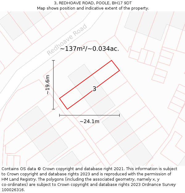3, REDHOAVE ROAD, POOLE, BH17 9DT: Plot and title map