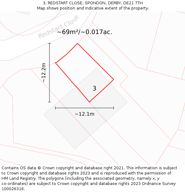 3, REDSTART CLOSE, SPONDON, DERBY, DE21 7TH: Plot and title map