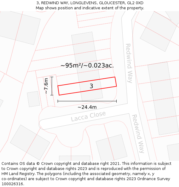 3, REDWIND WAY, LONGLEVENS, GLOUCESTER, GL2 0XD: Plot and title map