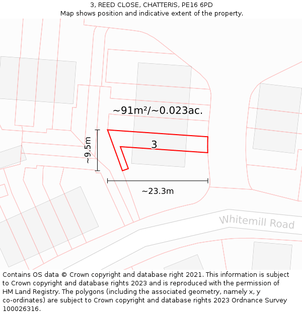 3, REED CLOSE, CHATTERIS, PE16 6PD: Plot and title map