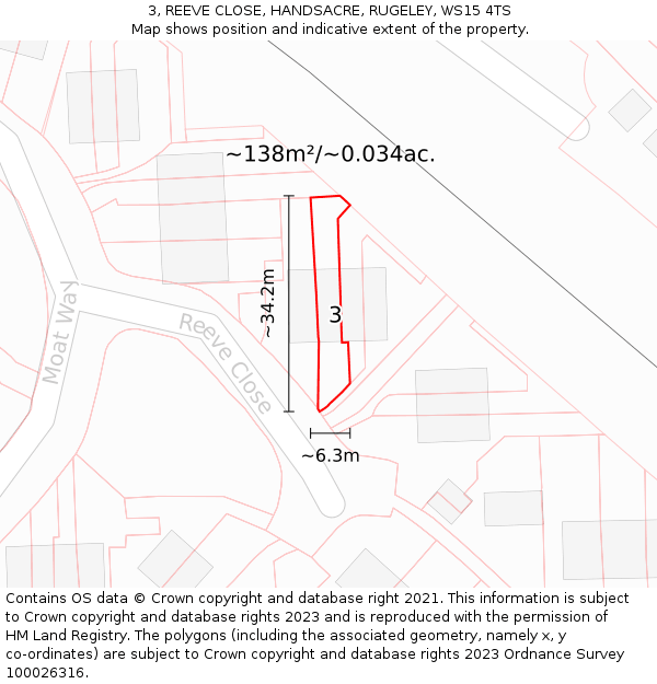 3, REEVE CLOSE, HANDSACRE, RUGELEY, WS15 4TS: Plot and title map