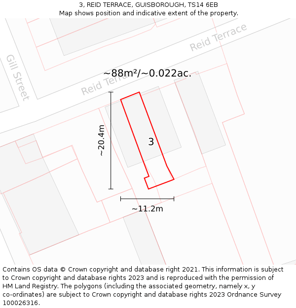 3, REID TERRACE, GUISBOROUGH, TS14 6EB: Plot and title map