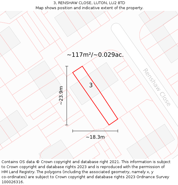 3, RENSHAW CLOSE, LUTON, LU2 8TD: Plot and title map