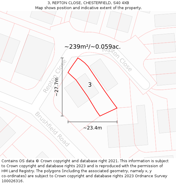 3, REPTON CLOSE, CHESTERFIELD, S40 4XB: Plot and title map