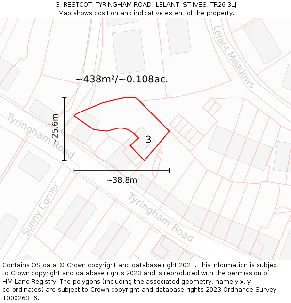 3, RESTCOT, TYRINGHAM ROAD, LELANT, ST IVES, TR26 3LJ: Plot and title map