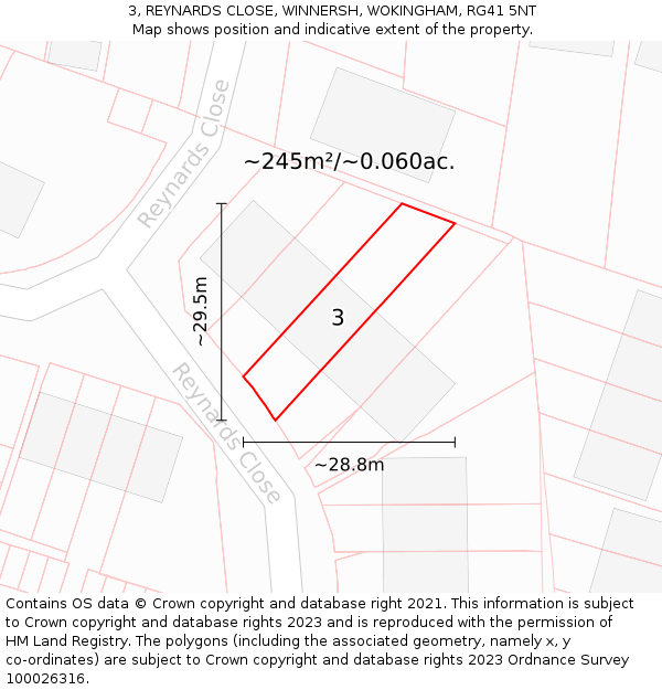 3, REYNARDS CLOSE, WINNERSH, WOKINGHAM, RG41 5NT: Plot and title map