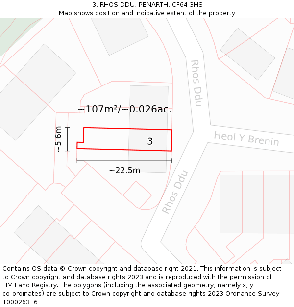 3, RHOS DDU, PENARTH, CF64 3HS: Plot and title map