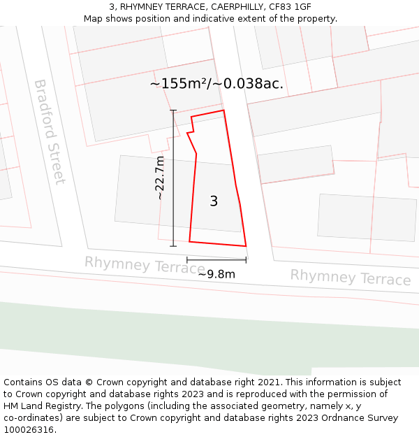 3, RHYMNEY TERRACE, CAERPHILLY, CF83 1GF: Plot and title map