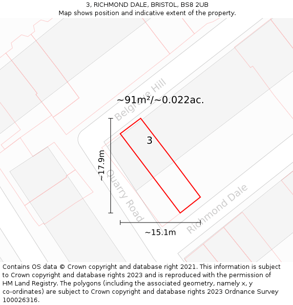 3, RICHMOND DALE, BRISTOL, BS8 2UB: Plot and title map