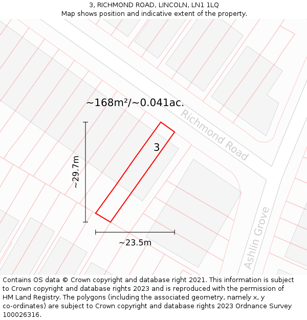 3, RICHMOND ROAD, LINCOLN, LN1 1LQ: Plot and title map