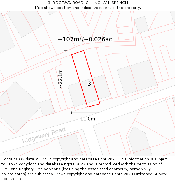 3, RIDGEWAY ROAD, GILLINGHAM, SP8 4GH: Plot and title map