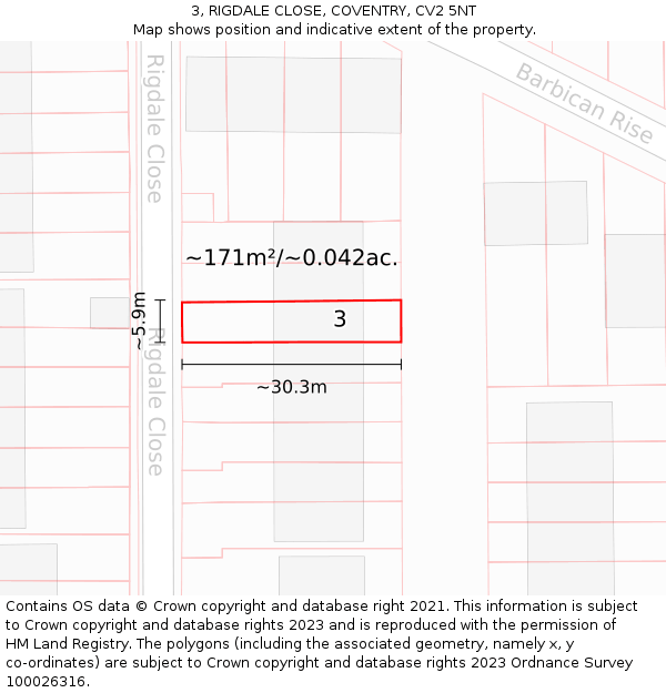 3, RIGDALE CLOSE, COVENTRY, CV2 5NT: Plot and title map