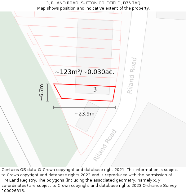 3, RILAND ROAD, SUTTON COLDFIELD, B75 7AQ: Plot and title map