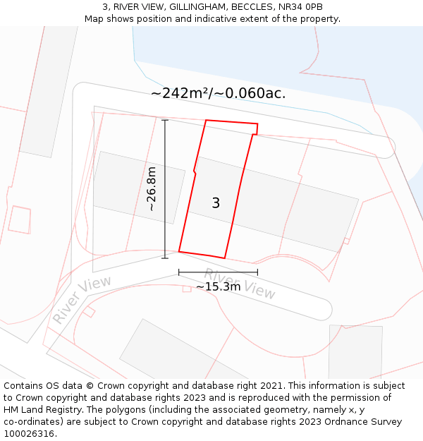 3, RIVER VIEW, GILLINGHAM, BECCLES, NR34 0PB: Plot and title map