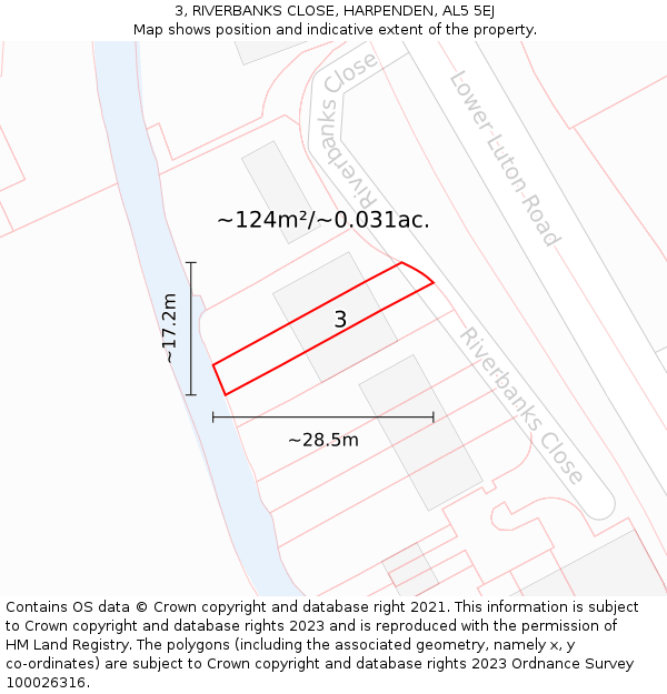 3, RIVERBANKS CLOSE, HARPENDEN, AL5 5EJ: Plot and title map