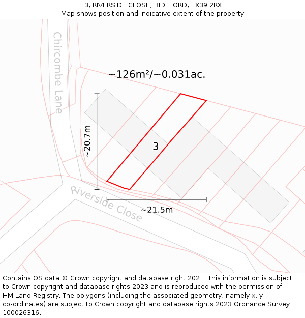 3, RIVERSIDE CLOSE, BIDEFORD, EX39 2RX: Plot and title map