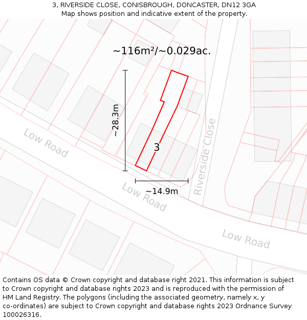 3, RIVERSIDE CLOSE, CONISBROUGH, DONCASTER, DN12 3GA: Plot and title map