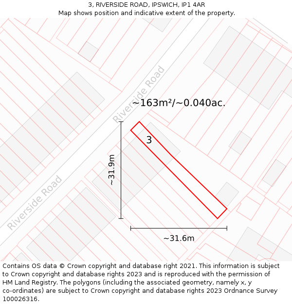 3, RIVERSIDE ROAD, IPSWICH, IP1 4AR: Plot and title map