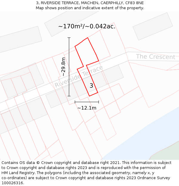 3, RIVERSIDE TERRACE, MACHEN, CAERPHILLY, CF83 8NE: Plot and title map