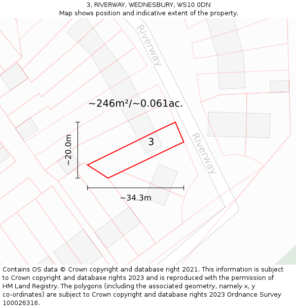 3, RIVERWAY, WEDNESBURY, WS10 0DN: Plot and title map
