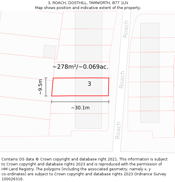 3, ROACH, DOSTHILL, TAMWORTH, B77 1LN: Plot and title map