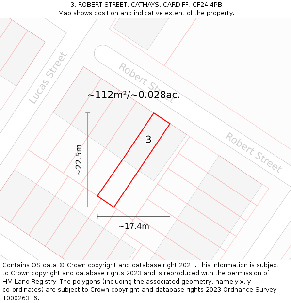 3, ROBERT STREET, CATHAYS, CARDIFF, CF24 4PB: Plot and title map