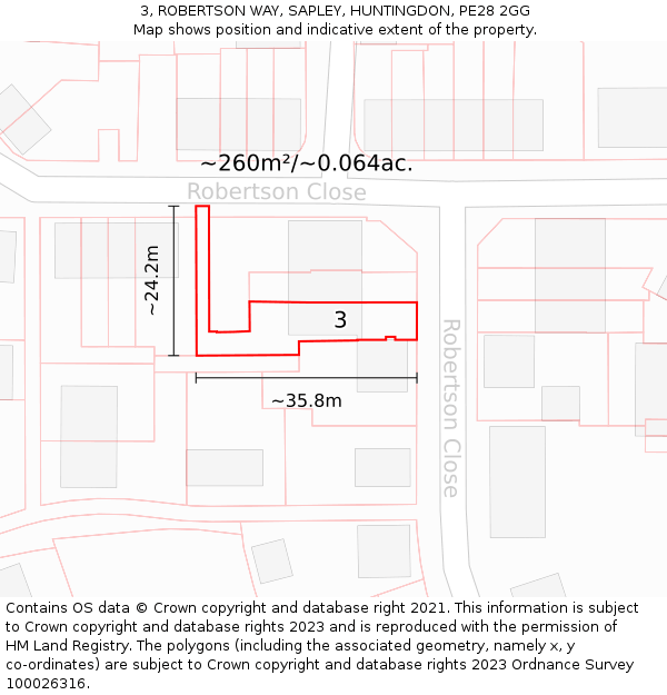 3, ROBERTSON WAY, SAPLEY, HUNTINGDON, PE28 2GG: Plot and title map