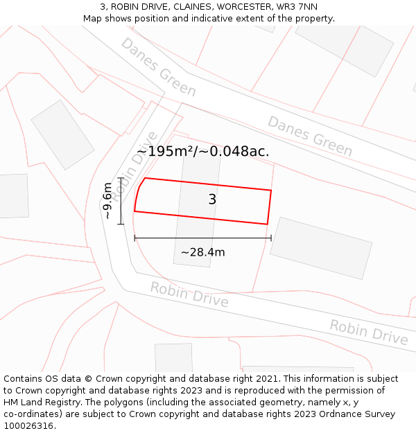 3, ROBIN DRIVE, CLAINES, WORCESTER, WR3 7NN: Plot and title map