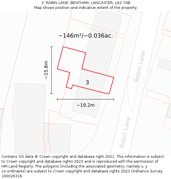 3, ROBIN LANE, BENTHAM, LANCASTER, LA2 7AB: Plot and title map