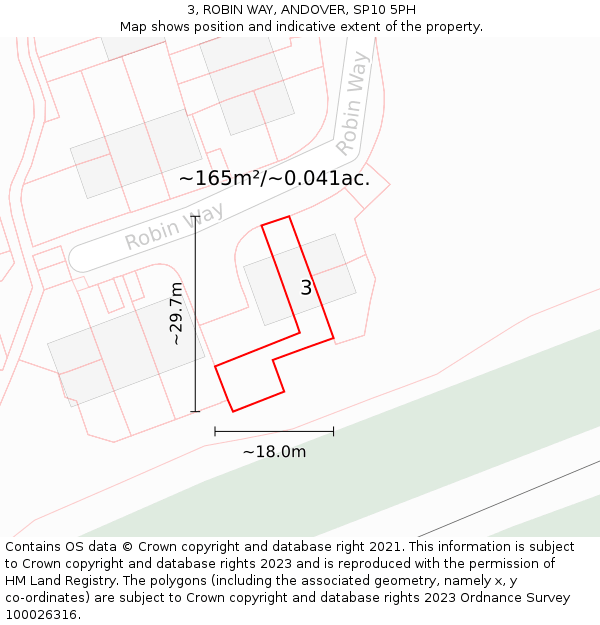 3, ROBIN WAY, ANDOVER, SP10 5PH: Plot and title map