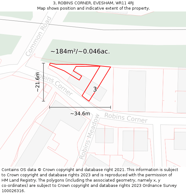 3, ROBINS CORNER, EVESHAM, WR11 4RJ: Plot and title map
