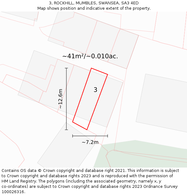 3, ROCKHILL, MUMBLES, SWANSEA, SA3 4ED: Plot and title map