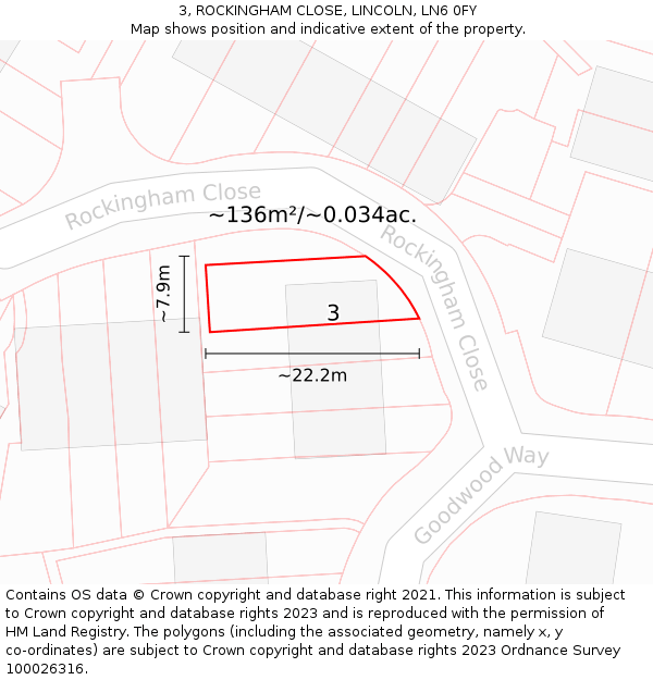 3, ROCKINGHAM CLOSE, LINCOLN, LN6 0FY: Plot and title map