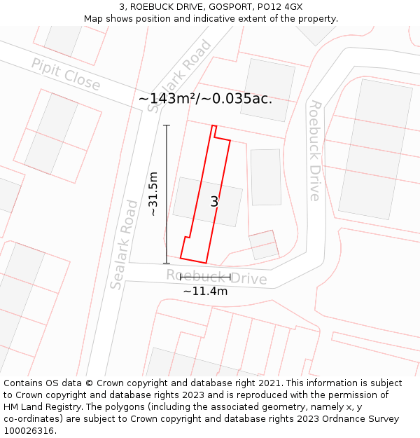 3, ROEBUCK DRIVE, GOSPORT, PO12 4GX: Plot and title map