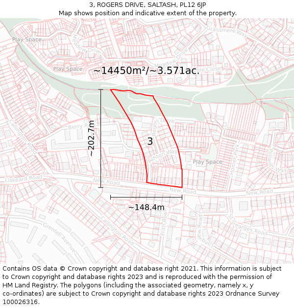 3, ROGERS DRIVE, SALTASH, PL12 6JP: Plot and title map