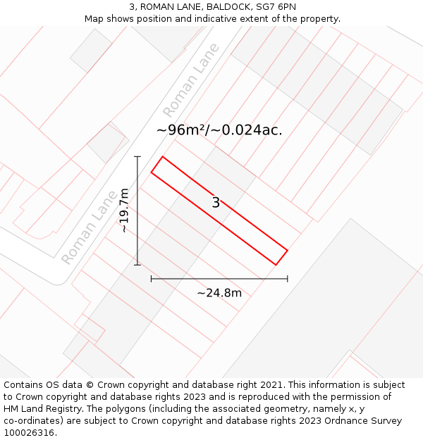 3, ROMAN LANE, BALDOCK, SG7 6PN: Plot and title map