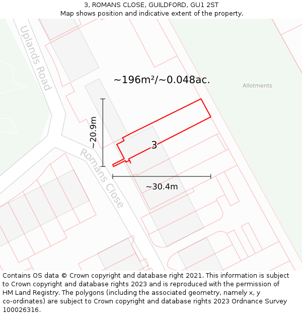 3, ROMANS CLOSE, GUILDFORD, GU1 2ST: Plot and title map