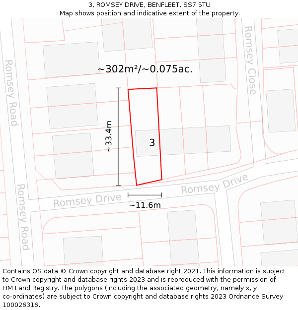 3, ROMSEY DRIVE, BENFLEET, SS7 5TU: Plot and title map