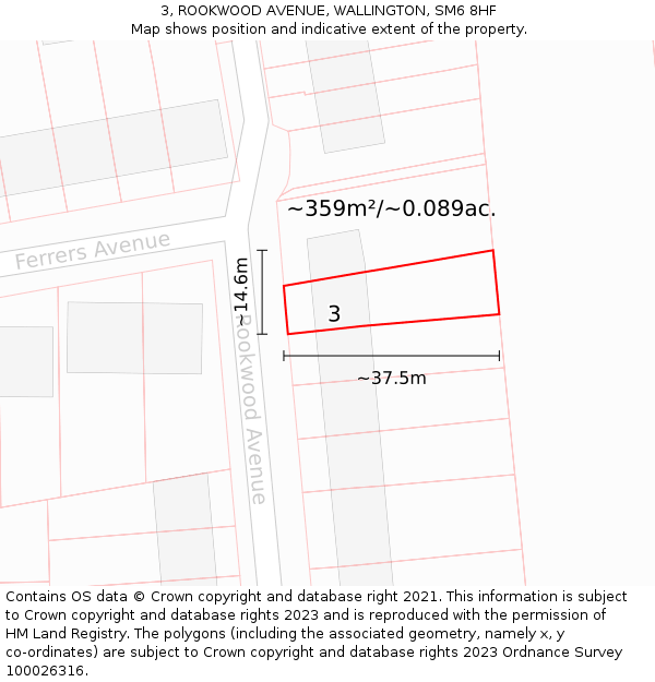 3, ROOKWOOD AVENUE, WALLINGTON, SM6 8HF: Plot and title map