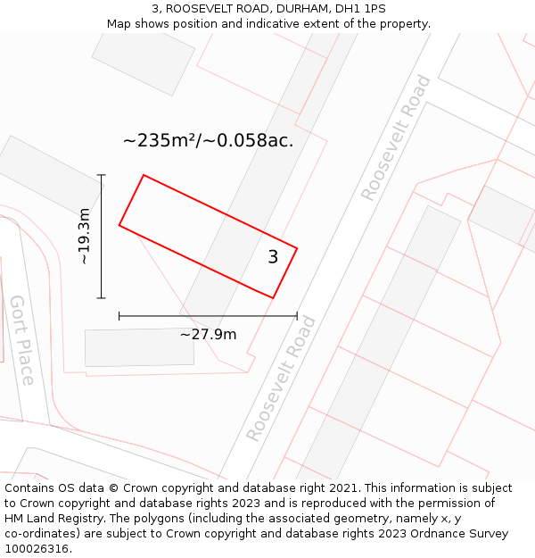 3, ROOSEVELT ROAD, DURHAM, DH1 1PS: Plot and title map