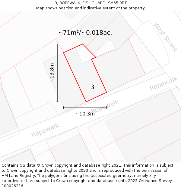 3, ROPEWALK, FISHGUARD, SA65 9BT: Plot and title map