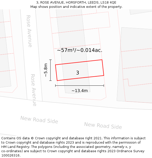 3, ROSE AVENUE, HORSFORTH, LEEDS, LS18 4QE: Plot and title map