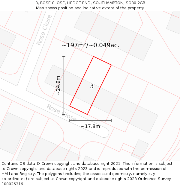 3, ROSE CLOSE, HEDGE END, SOUTHAMPTON, SO30 2GR: Plot and title map