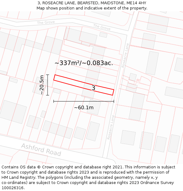 3, ROSEACRE LANE, BEARSTED, MAIDSTONE, ME14 4HY: Plot and title map