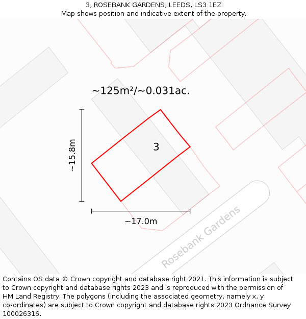 3, ROSEBANK GARDENS, LEEDS, LS3 1EZ: Plot and title map
