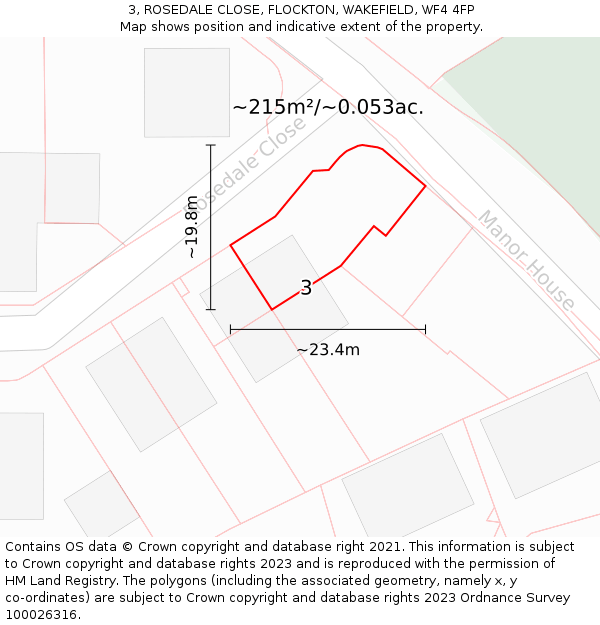 3, ROSEDALE CLOSE, FLOCKTON, WAKEFIELD, WF4 4FP: Plot and title map