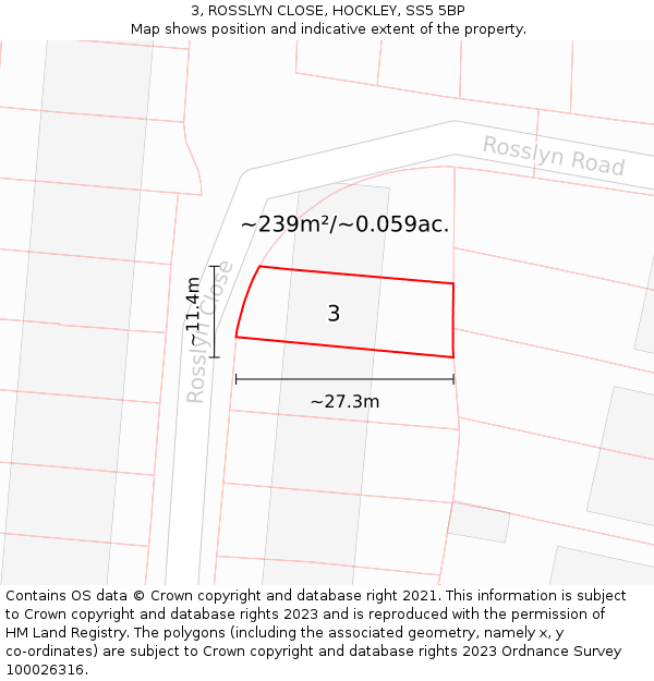 3, ROSSLYN CLOSE, HOCKLEY, SS5 5BP: Plot and title map