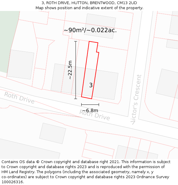 3, ROTH DRIVE, HUTTON, BRENTWOOD, CM13 2UD: Plot and title map